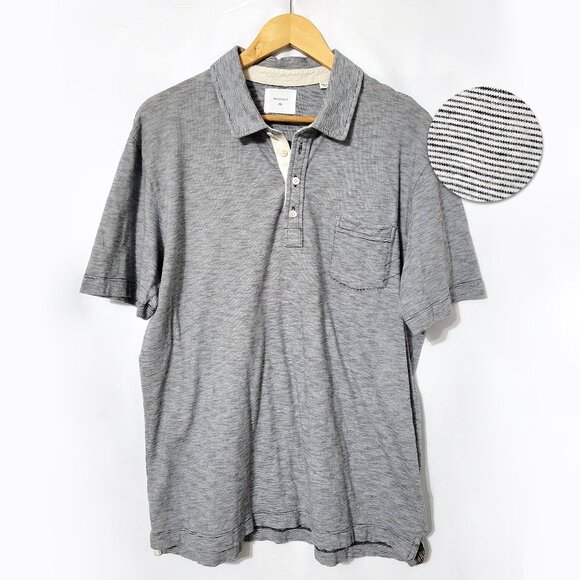 Billy Reid Mens Polo Shirt Size 2XL Gray Pinstripe Pocket Short Sleeve Preppy - Picture 1 of 11